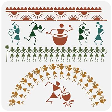 Imagem de FINGERINSPIRE Estênceis tribais de 30 x 30 cm, bordas de parede clássicas, estênceis de borda decorativos indianos, tambor de plástico, faça você mesmo, decoração de parede de casa para design de