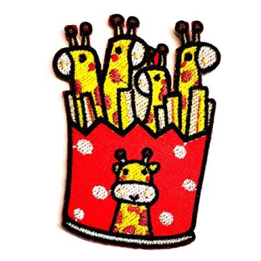 Imagem de Rareeasy Patch bonito girafa batatas fritas remendos bordados ferro aplique logotipo desenho animado símbolo emblema camiseta jeans saia chapéu bolsa mochilas