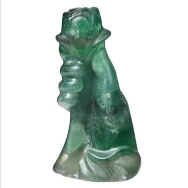 Imagem de Rockcloud Estatueta rosa de cristal de fluorita natural segurando à mão, enfeite de pedra de flor esculpida para casamento, aniversário, decoração de mesa