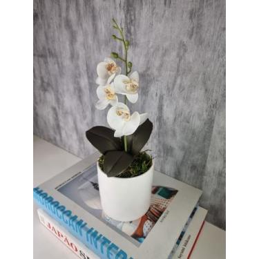 Imagem de Arranjo De Mini Orquídea Branca  Vaso Branco Redondo - FLORESCER DECOR