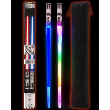 Imagem de Saber Chops Pauzinhos de Sabre de Luz Acendem Pauzinhos de Star Wars Sabre de Luz Pauzinhos Legais Sabre de Luz Pauzinhos de Led, 1 Par, 8 Modos de Cores Estojo de Transporte com Pontas de Gelo