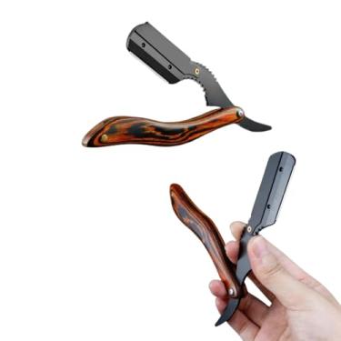 Imagem de Navalhete Profissional Para Barbeiro Acabamento Barba Cabelo Bigode Navalha de Pressão em Aço Inox Lamina Fixa Estilo Cabo de Madeira Palaziun