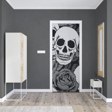 Imagem de Adesivo de Porta Caveira Floral 03 - Império da Impressão, P - 70cm x 