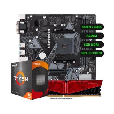 Imagem de Kit Upgrade AMD Ryzen 5 4600G Vega 7 Placa Mãe A520 Memória Ram 16GB D