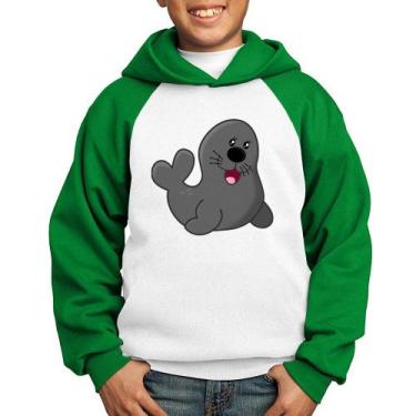 Imagem de Moletom Infantil Foca Feliz - Foca na Moda, Branco, Verde, 14