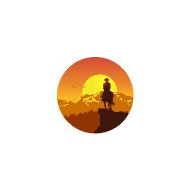 Imagem de Painel de Lona Redondo Cowboy Faoreste Por Do Sol Motanha - Fabrika de