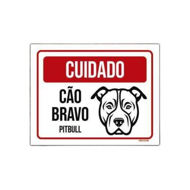 Imagem de Placa Cuidado Cão Cachorro Bravo Pitbull 27X35