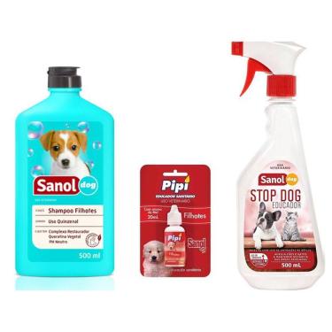Imagem de Shampoo Filhote + Atrativo Canino Xixi Sim + Educador Sanitario Stop Dog