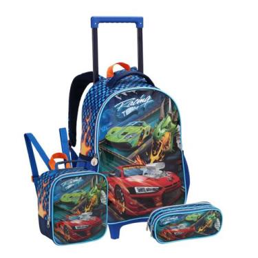Imagem de Kit Mochila Rodas 17"' Carro Racing Estojo Lancheira Térmica - Seanite