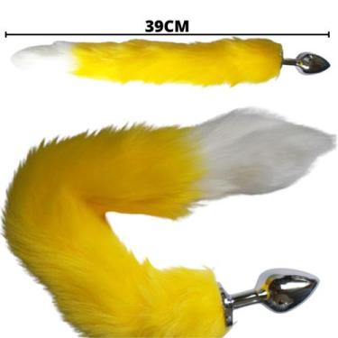 Imagem de Plug Anal em Alumínio 7cm com Cauda Amarela Ponta Branca - Aphrodisia