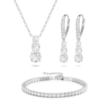 Imagem de EleQueen Lindo conjunto de joias trilogia para mulheres, colar de cristal austríaco e brincos pendentes, Zircônia cúbica Latão, Zircônia cúbica