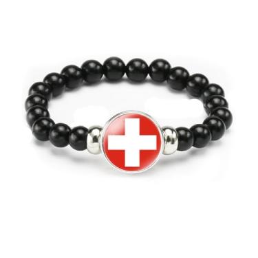 Imagem de vmcoatdu Pulseira de bandeira nacional com contas de corda elástica apoia seu país viagem lembrança presentes para homens e mulheres, One size, Liga metálica, Vidro