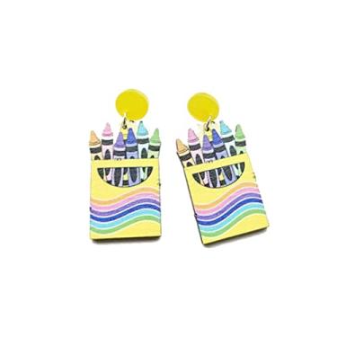 Imagem de Lindos brincos de giz de cera para lápis, brincos engraçados de madeira para professores, mulheres, meninas, professores, estudantes, formatura, volta às aulas, Metal Madeira, madeira