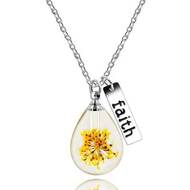 Imagem de Uloveido Colar com pingente de vidro em gota d'água eternas flores secas, pingente de fé inoxidável, semente de mostarda em garrafa aberta em forma de lágrima, Medium, Cristal, Vidro