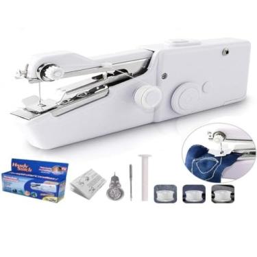 Imagem de Mini Máquina De Costura Para Costurar Roupas Manual Portátil A Mão Doméstica A Pilha De Linha