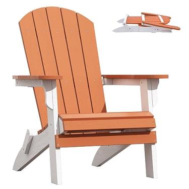 Imagem de SOMRXO Cadeira dobrável Adirondack – Cadeira de fogueira resistente ao clima, plástico composto durável, branco e laranja para pátio, jardim e reuniões