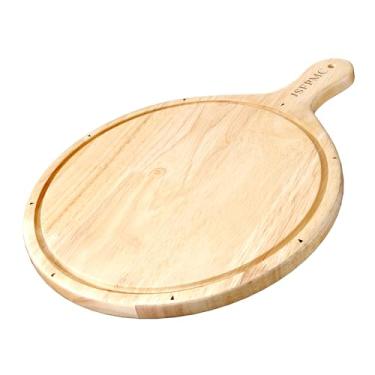 Imagem de Tábua de corte de madeira de borracha com alça, tábua de servir redonda, tábua de jantar, tábua de cortar carne, tábua de queijo, legumes, pão, charcutaria, grande 40,6 cm