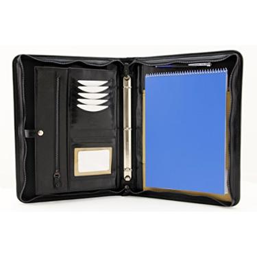 Imagem de Noda Pasta executiva de couro com 3 argolas, portfólio profissional de negócios com fecho de zíper | currículo, documento, bloco de notas, tablet, organizador de blocos de escrita | homens, mulheres