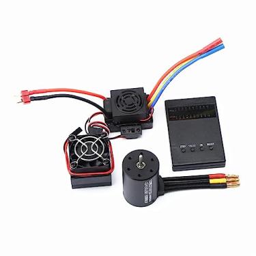 Imagem de Daconovo Motor sem escova 3650 4500KV com 60A ESC e placa programadora e dissipador de calor Combo Substituição para HSP HPI 1:8/1:10 Controle remoto para carro e peça de barco