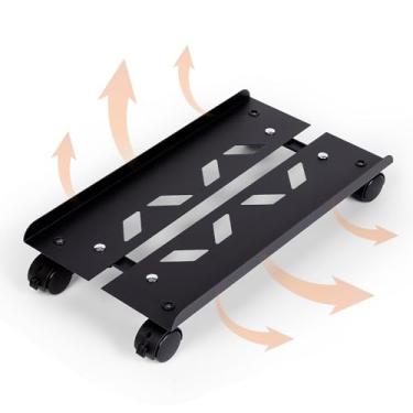 Imagem de Hovadova suporte para pc móvel, suporte de torre de computador de metal ajustável, suporte de chão para pc com 4 rodízios de travamento, suporte de torre para pc, suporte de cpu, carrinho de