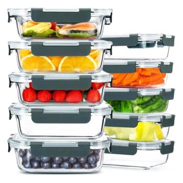 Imagem de Potes Vidro Hermético Preparo Refeições, Recipientes de Armazenamento Alimentos Tampas Herméticas, Recipientes de Vidro para Marmitas, Compatíveis com Micro-ondas, Forno, Freezer e Lava-louças