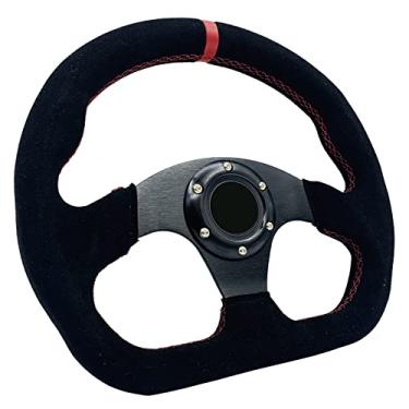 Imagem de Spaorcco Volante de Corrida Sim Racing Red Stripe de 13" Em Couro Camurça Estilo D Volante Esportivo de Corrida com Costura Vermelha e Botão de Buzina