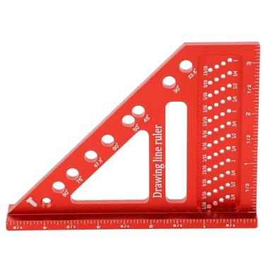 Imagem de Régua Triangular de Liga de Alumínio Com Aparência Anodizada Vermelha, 0 a 90 Graus, Riscador de Madeira, Ideal para Tarefas de Engenharia e Construção