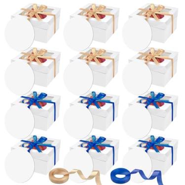 Imagem de ZKKZOMA 24Pcs 10X10X8" Caixas de Bolo com Tábuas de Bolo—（12 Caixas de Bolo com Janela E 12 Tábuas de Bolo E 70 Pés de Fita de Seda X2） Grandes Caixas de Assar Quadradas para Natal, Festa de Aniversár