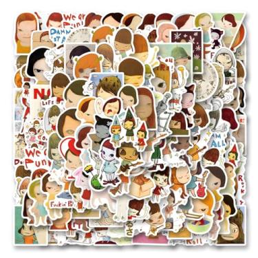 Imagem de Pacote de adesivos Yoshitomo Nara com 130 peças, decalques estéticos de vinil à prova d'água para garrafa de água, laptop, telefone, skate, scrapbook, decoração de para-choque para crianças,