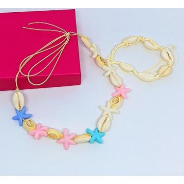 Imagem de Kit Colar choker e Pulseira tornozeleira conchas buzios Estrela do mar