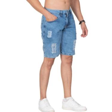 Imagem de Bermuda Jeans Masculina Rasgada Moda Destroyed - Marmorizada Rasgada -