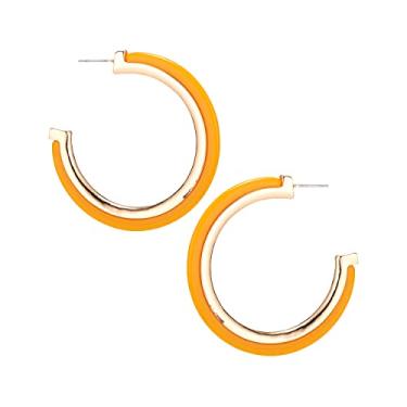 Imagem de Brincos de argola de acrílico e metal boêmio para mulheres - Brincos de argola de resina lucita de acetato - lindas cores - 50 mm de diâmetro - banhado a ouro 14K - leve - caixa de presente incluída,