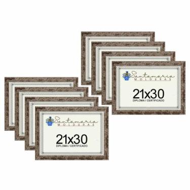 Imagem de Kit 8 Molduras Porta Diploma Certificado A4 21x30 Marrom - Santamaria 