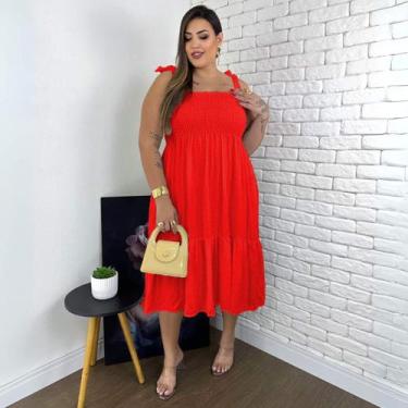 Imagem de Vestido Feminino Midi Soltinho Plus Size - Donna Lu, G2, Vermelho