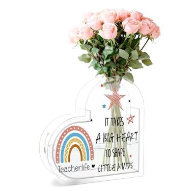 Imagem de Beshoul Vaso de coração, vasos de acrílico em forma de coração para flores, presentes de agradecimento ao professor, agradecimento à vida do professor, vaso decorativo de acrílico transparente com