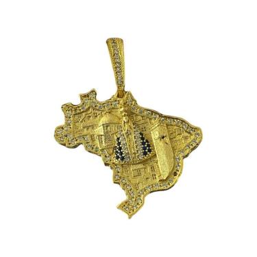 Imagem de Pingente Santa Brasil Cravejado M - Banhado A Ouro 18K