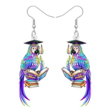 Imagem de DALANE Brincos de papagaio tropicais exóticos do Havaí em acrílico para mulheres, brincos engraçados de Margaritaville Jimmy Buffett, hipoalergênicos, para amantes de pássaros, pingentes de festa na