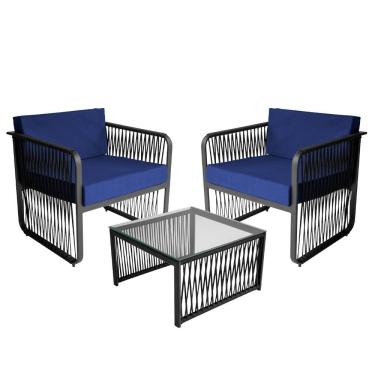 Imagem de Conjunto 2 Poltronas e 1 Mesa de Centro Santiago em Alumínio e Corda Náutica Acesse Móveis