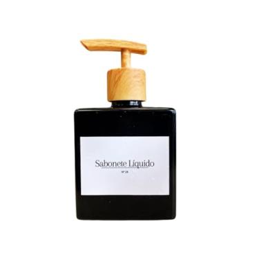 Imagem de Kit de Viagem Frasco 250ml Organizador de Banheiro Lavabo Sabonete Líquido Shampoo Condicionador (Cristal) (Ambar c/Madeirea)