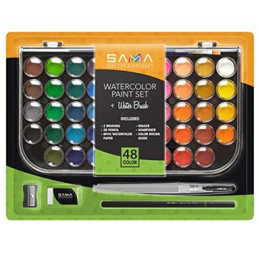 Imagem de Watercolor Paint Set - Complete Watercolor Paint Set - 48 Easy Blending Washable Colors + Brush + Refillable Brush+ Watercolor Paper + Pencil+ Removable Mixing Tray