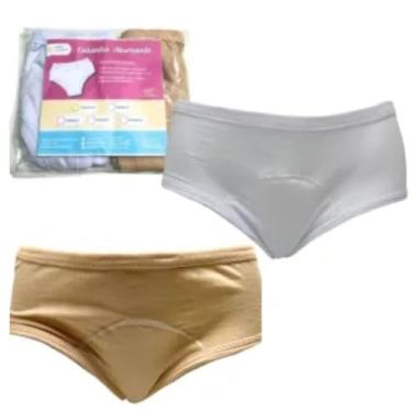 Imagem de Calcinha Geriatrica Protetora Incontinência Urinaria Absorvente Algodão Segura Escapes Urina kit 2un Branco Bege (M)
