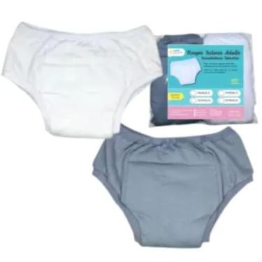 Imagem de Roupa Intima Unissex em Algodão Adulto Tamanho Especial Plus Size Absorvente Incontinencia Urinária Segura Escapes Xixi kit 2unds Cinza e Branco (G2)