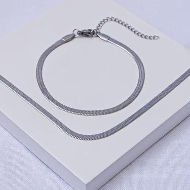 Imagem de Conjunto Aço Inox Prateado Malha Fita Laminada - Ralifla Semijoias