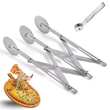Imagem de Cortador de massa de 3 rodas, cortador de pizza de aço inoxidável, rolo de cozimento expansível multiredondo, divisor de massa de biscoito, perfeito para doces, biscoitos e pizza