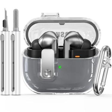Imagem de Polislime Capa compatível com Samsung Galaxy Bud 3 Pro/Buds3 com clipe de bloqueio com kit de limpeza, capa protetora de TPU transparente para Galaxy Buds Pro 3 para homens e mulheres com mosquetão