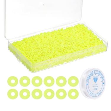 Imagem de PATIKIL 4000 unidades de kit de fabricação de pulseiras de contas de argila, 6 mm, contas espaçadoras de argila de polímero, disco, com cordão elástico para fazer joias DIY, amarelo fluorescente
