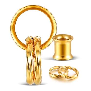 Imagem de Earblity 1 par de calibres básicos + 2 anéis torcidos alargadores de orelha alargadores de orelha de aço inoxidável 316 brincos medidores de peso alargador hipoalergênico piercing joia corporal 00g 0g