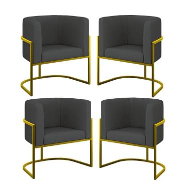 Imagem de Kit 4 Cadeiras Poltrona Lua Corino Gold Balaqui Cinza