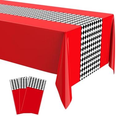 Imagem de Buryeah Toalha de mesa de 3 peças do país das maravilhas decorações de festa de plástico quadriculado toalha de mesa de desenho animado para festa de chá para artigos de aniversário, 54 x 108 (xadrez