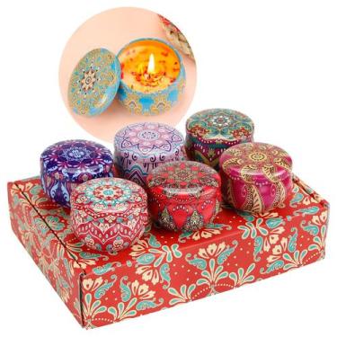 Imagem de kit 5 Super Velas Aromáticas Perfumadas Lata Mandalas e Indianas 125g 